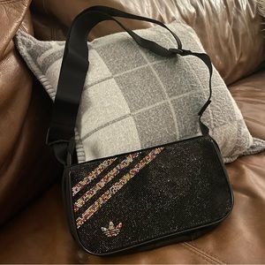 Adidas Originals rhinestone trefoil shoulder bag black multi